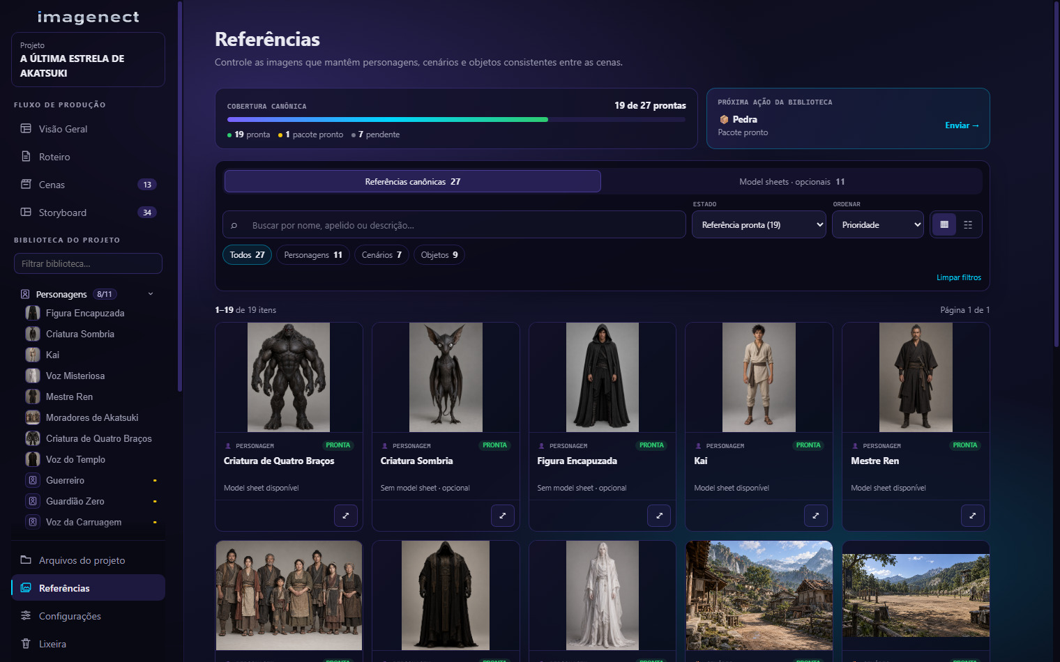 Biblioteca do Imagenect com personagens, cenários e objetos de Akatsuki, filtrada pelas referências prontas.